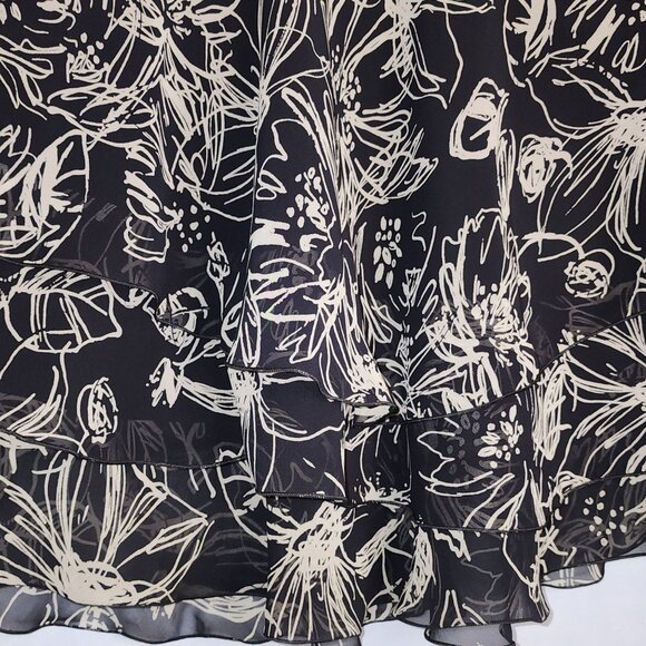 Jacqui E Black & Beige Floral Skirt With Tiered Ruffle Hem - Picture 3 of 7